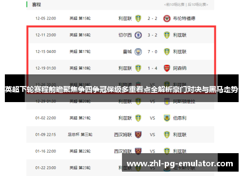 英超下轮赛程前瞻聚焦争四争冠保级多重看点全解析豪门对决与黑马走势 英超下轮赛程前瞻聚焦争四争冠保级多重看点全解析豪门对决与黑马走势